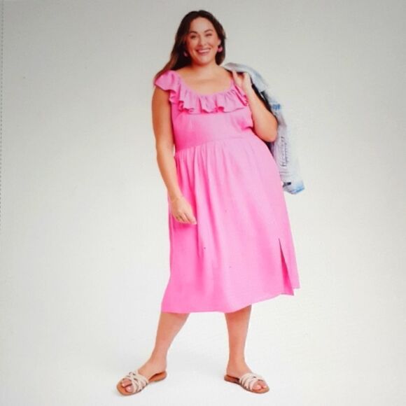 NEW XXL/17 Ava & Viv Ruffle Sleeveless A Line Dress Pink With Side Pockets - Picture 2 of 4